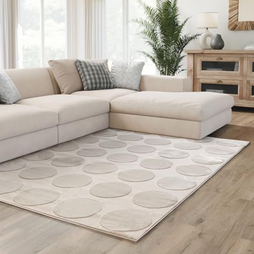 Interiyou Teppich Wohnzimmer Cannes - 240x340 cm Creme - Für Schlafzimmer, Esszimmer, Kinderzimmer - Kurzflorteppich skandinavisches Boho Muster - Hoch-Tief Effekt - Flach mit Geometrischem Muster von Interiyou