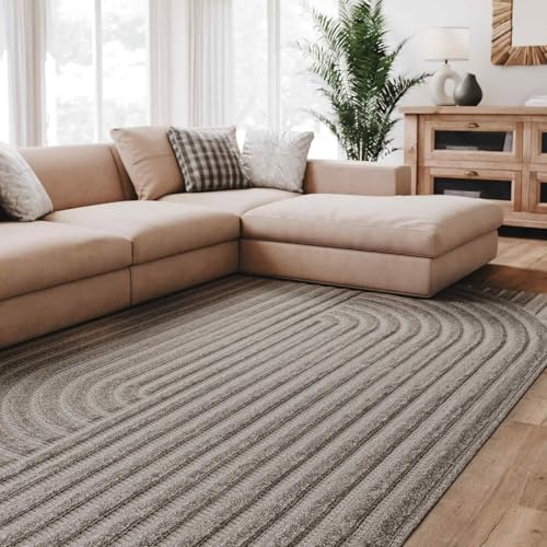 Interiyou Teppich Wohnzimmer Lecce - 140x200 cm Hellgrau - Für Schlafzimmer, Esszimmer, Kinderzimmer - Kurzflorteppich skandinavisches Boho Muster - Hoch-Tief Effekt - Flach mit Geometrischem Muster von Interiyou