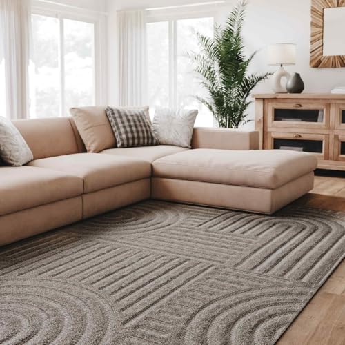 Interiyou Teppich Wohnzimmer Lecce - 160x230 cm Hellgrau - Für Schlafzimmer, Esszimmer, Kinderzimmer - Kurzflorteppich skandinavisches Boho Muster - Hoch-Tief Effekt - Flach mit Geometrischem Muster von Interiyou
