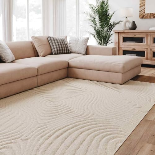 Interiyou Teppich Wohnzimmer Lecce - 200x290 cm Hellgrau - Für Schlafzimmer, Esszimmer, Kinderzimmer - Kurzflorteppich skandinavisches Boho Muster - Hoch-Tief Effekt - Flach mit Geometrischem Muster von Interiyou