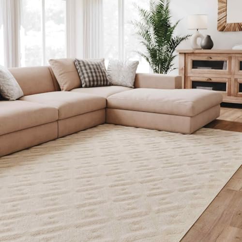 Interiyou Teppich Wohnzimmer Lecce - 240x340 cm Creme - Für Schlafzimmer, Esszimmer, Kinderzimmer - Kurzflorteppich skandinavisches Boho Muster - Hoch-Tief Effekt - Flach mit Geometrischem Muster Interiyou Teppich Wohnzimmer Lecce - 240x340 cm Creme - Für Schlafzimmer, Esszimmer, Kinderzimmer - Kurzflorteppich skandinavisches Boho Muster - Hoch-Tief Effekt - Flach mit Geometrischem Muster von Interiyou