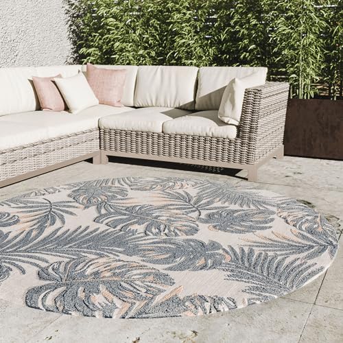 Interiyou Outdoor Teppich Florenz - 200x200 cm Rund Multicolor - Wetterfest & UV-beständig für Balkon, Terrasse und Garten - Flachgewebe Aussenteppich von Interiyou