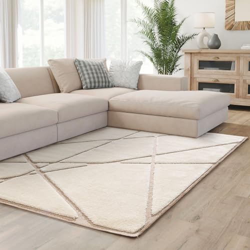 Interiyou Teppich Verona - 160x230 cm Creme/Beige - Hochflor mit 3D-Effekt - geometrische Muster - Indoor - Pflegeleicht von Interiyou