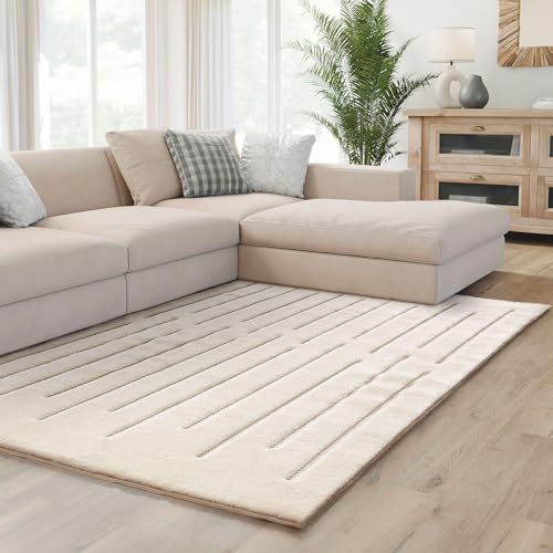 Interiyou Teppich Verona - 160x230 cm Creme - Hochflor mit 3D-Effekt - geometrische Muster - Indoor - Pflegeleicht von Interiyou