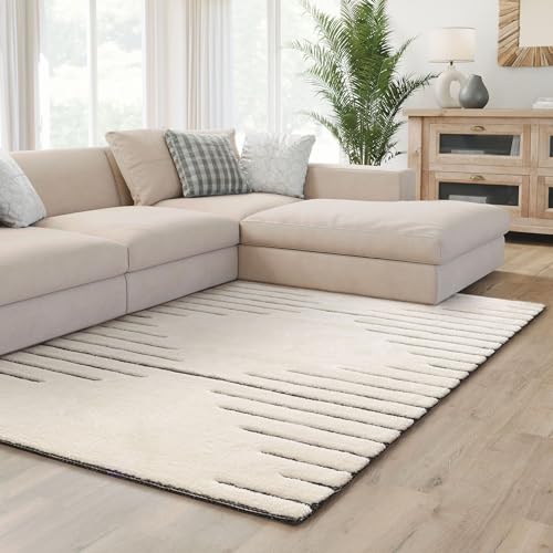 Interiyou Teppich Verona - 250x350 cm Creme/Grau - Hochflor mit 3D-Effekt - geometrische Muster - Indoor - Pflegeleicht von Interiyou