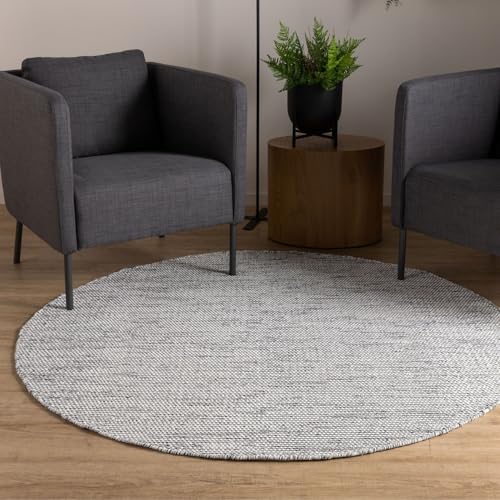 Interiyou handgewebter Baumwollteppich Riga - 160x160 cm Rund Beige/Schwarz - Handwebteppich für Wohnzimmer, Schlafzimmer - 100% Handarbeit Naturfaser Teppich Flachgewebe von Interiyou