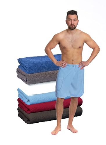 Interkontakt Saunakilt Herren 50x140cm - passend von Konfektionsgröße 44 - Sauna Kilt Männer aus 100% Baumwolle Oeko-TEX® Zertifiziert - Saunahandtuch Herren Hellblau von Interkontakt