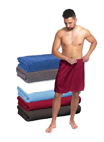 Interkontakt Saunakilt Herren 50x140cm - passend von Konfektionsgröße 44 - Sauna Kilt Männer aus 100% Baumwolle Oeko-TEX® Zertifiziert - Saunahandtuch Herren Rot von Interkontakt