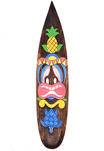 Deko Surfboard aus Holz 100cm zum Aufhängen mit Tiki Motiv Surfer Deko Surfbrett Polynesien von Interlifestyle