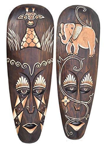 Interlifestyle 2 Holzmasken im Afrika Look mit Elefant und Giraffen Motiv 50cm von Interlifestyle