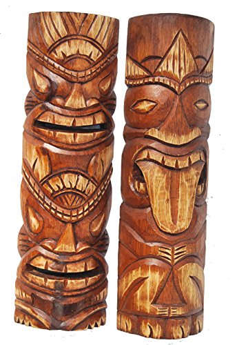 Interlifestyle 2 Stück Tiki Maske 50cm im Hawaii Style 2er Set Holzmaske Wandmaske Osterinsel von Interlifestyle