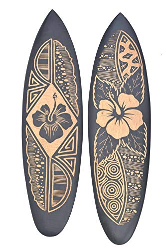 Interlifestyle 2 Surfboards 60cm mit Hibiskus Motiv in Paintbrush Ausführung Dekoration zum Aufhängen Surfbrett von Interlifestyle