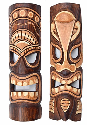Interlifestyle 2 Tiki Masken 50cm im Hawaii Style 2er Set Holzmasken Wandmaske Osterinsel von Interlifestyle