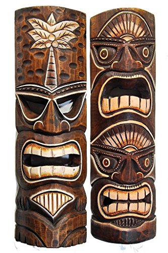 Interlifestyle 2 Wandmasken 50cm im Tiki Style Hawaii Maske Holzmaske von Interlifestyle