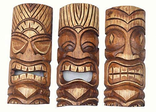 Interlifestyle 3 Tiki Masken 30cm im Hawaii Style 3er Set Holzmaske Wandmaske Südsee Tribal von Interlifestyle