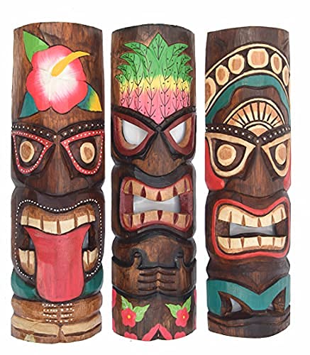 Interlifestyle 3 Tiki Masken 50cm im Maui Hawaii Look Style 3er Set Holzmasken Wandmaske Osterinsel von Interlifestyle