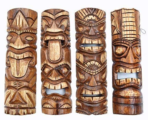 Interlifestyle 4 Tiki Masken 50cm im Hawaii Style 4er Set Holzmaske Wandmaske Südsee Karibik von Interlifestyle