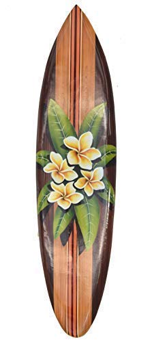 Interlifestyle Blumen Surfboard mit Frangipani Motiv Deko Surfbrett 100cm Hawaii Holzschild Schild von Interlifestyle