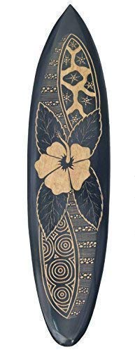Interlifestyle Surfboard 100cm mit Hibiskus Blumen Motiv Deko Hawaii Holzschild von Interlifestyle