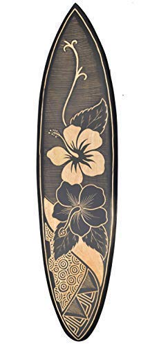 Interlifestyle Surfboard 100cm mit Hibiskus Blumen Motiv Deko Hawaii Holzschild von Interlifestyle