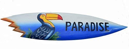 Interlifestyle Surfboard mit Tucan Motiv und Paradise Aufschrift in 100cm Holzschild Surfbrett Lounge Style Dekoration von Interlifestyle
