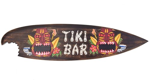 Interlifestyle Tiki Bar Holzschild im Surfboard Look in 100cm Hawaii Style Schild zum Aufhängen von Interlifestyle