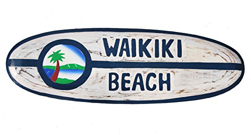 Interlifestyle Waikiki Beach Surfboard 60cm Deko für Ihren Lounge Bereich Surfbrett Tiki Südsee Holzschild von Interlifestyle