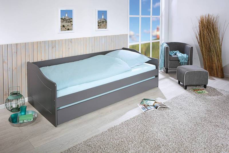 home24 Massivholzbett Malte 90 x 200cm Massivholz Kiefer, lackiert Grau/Grau Kiefer von home24