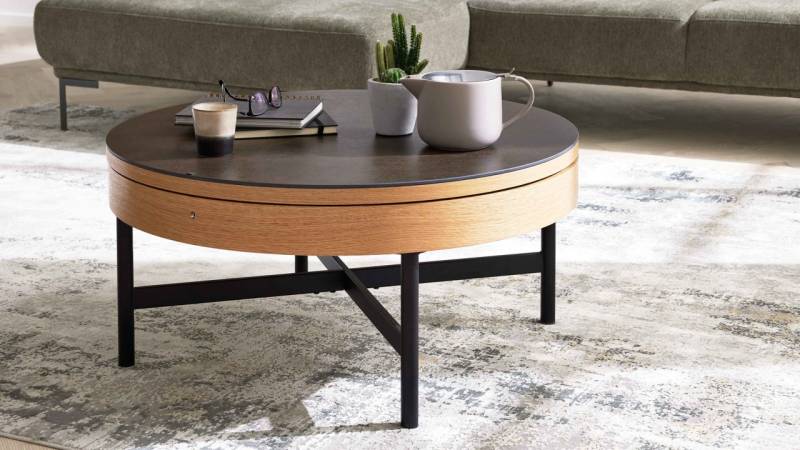 Interliving Couchtisch IL 6216 Ø ca. 85cm in Keramik Titan/Korpus MDF Eiche von Interliving