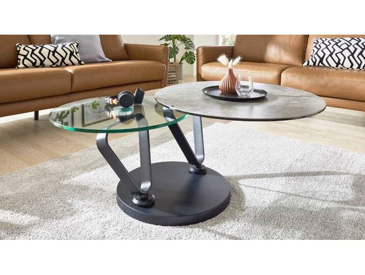 Interliving Couchtisch IL-6218 Ø ca. 75/130cm in Keramik silver/K von Interliving