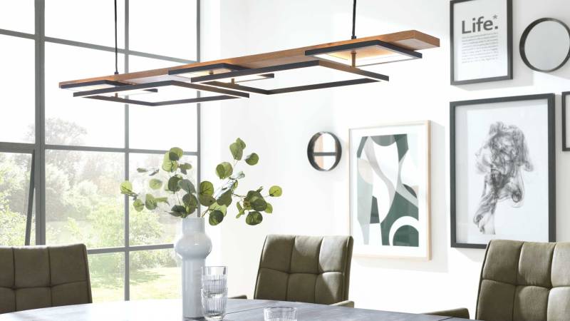 Interliving LED-Hängeleuchte IL-9342 in Metall schwarz matt, Holzoptik dunkel von Interliving
