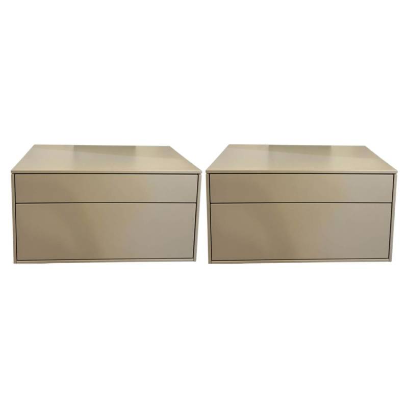 2er-Set Nachtkästchen Cube Fine Lack Bisquit Matt MDF Grau Wandhängend von Interlübke