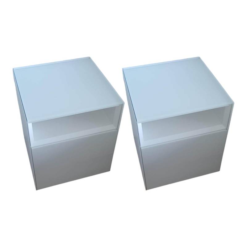2er-Set Nachtkästchen Nachttisch Cube Light Lack Schneeweiß M03 von Interlübke