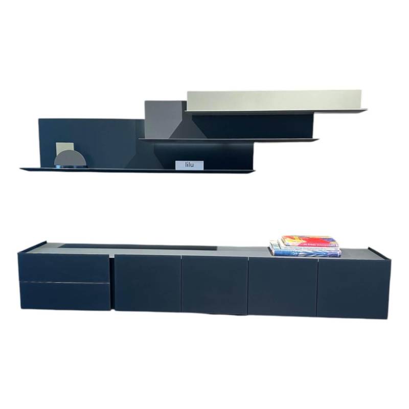 Lowboard Jorel Mattglas T83 Navy Und 82 Atlantic Inklusive Wandregal Lilu Und Be... von Interlübke