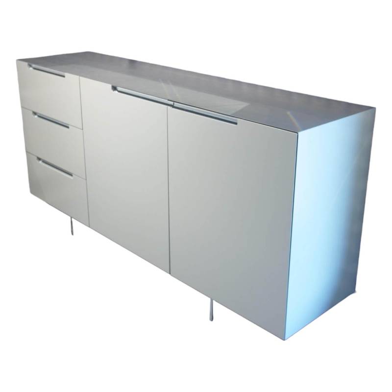 Sideboard Mell Lack Matt Flintgrau Platte Esche Achat Untergestell Verchromt von Interlübke
