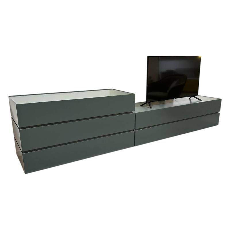 Sideboard Mit TV Drehsäule Cube Bold MDF Bahia Grün Grau Lackiert Griffmulden La... von Interlübke