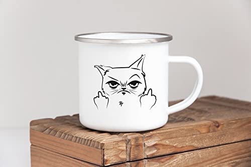 EMAILLE BECHER Retro Tasse - Katze Fuck - Cat lustige Tasse Geschenkidee für Freunde Kollegen Familie von Interluxe