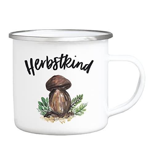 Emaille Becher Tasse - Herbstkind - Teetasse Teebecher Herbst Pilz Wald Herbstzeit Herbstzauber von Interluxe