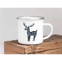Emaille Becher Tasse - Oh Deer It's The Most Wonderful Time Weihnachten Christmas Weihnachtszeit Hirsch Elch Teetasse Teebecher von Interluxe