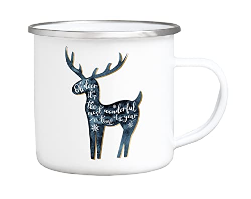 Emaille Becher Tasse - Oh deer - It's the most wonderful time Weihnachten Christmas Weihnachtszeit Hirsch Elch Teetasse Teebecher von Interluxe