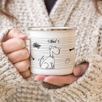 Emaille Becher Tasse - Woof Tierliebhaber Hunde Dog Haustier Hundeliebhaber Kaffeebecher Kaffeetasse Outdoor Wandern Frauchen Herrchen von Interluxe