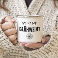 Emaille Becher Wo Ist Der Glühwein Lustig Glühweintasse Weihnachtsmarkt Geschenkidee Spruch Mädelsabend Adventszeit Weihnachten Tasse von Interluxe