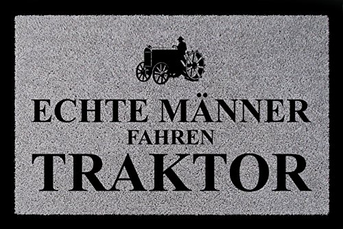 Interluxe FUSSMATTE Schmutzmatte ECHTE MÄNNER Fahren Traktor Bauernhof Geschenk Mann Hellgrau von Interluxe