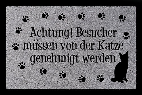 Interluxe FUSSMATTE Türmatte Achtung BESUCHER MÜSSEN VON DER Katze Shabby Haustier Eingang Hellgrau von Interluxe