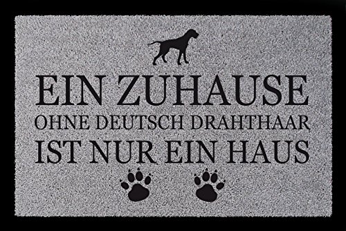 Interluxe FUSSMATTE Türmatte EIN ZUHAUSE OHNE [ DEUTSCH DRAHTHAAR ] Hund Viele Farben Hellgrau von Interluxe