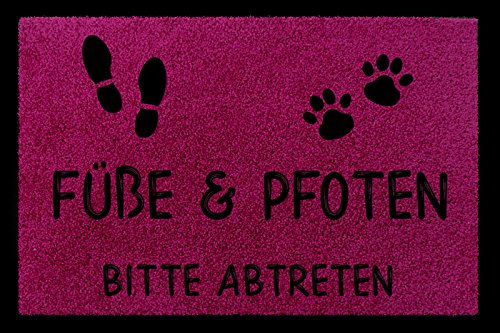 Interluxe FUSSMATTE Türmatte FÜSSE & Pfoten Bitte ABTRETEN Haustier Hund Katze Eingang Fuchsia von Interluxe