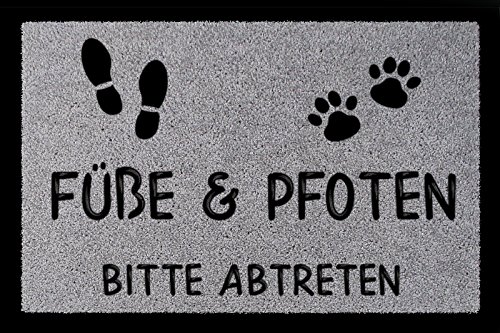 Interluxe FUSSMATTE Türmatte FÜSSE & Pfoten Bitte ABTRETEN Haustier Hund Katze Eingang Hellgrau von Interluxe
