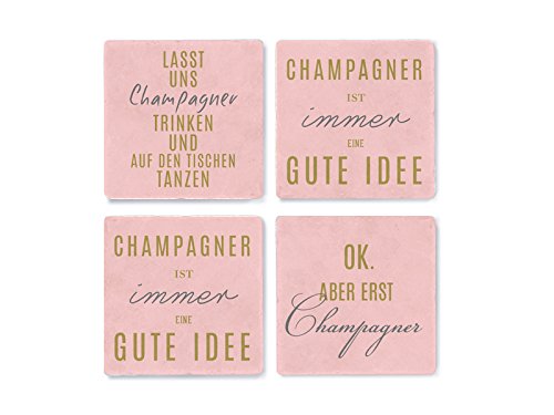Interluxe 4 Marmor Untersetzer Champagner ist Immer eine Gute Idee Farbe pink und Gold Geschenk von Interluxe