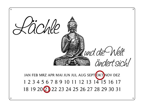 INTERLUXE KALENDER Metall Wandkalender BUDDHA - LÄCHLE UND DIE WELT DIN A4 Blechschild von Interluxe