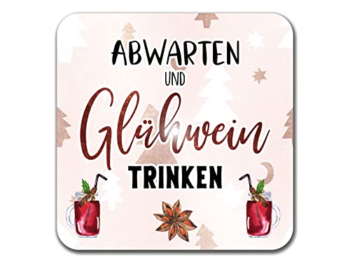 INTERLUXE LED leuchtender Untersetzer - Abwarten und Glühwein Trinken - Bierdeckel mit Spruch Weihnachten Tannenbaum von Interluxe